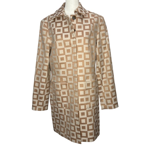 Kenar Geometric Print Coat Tan Beige Square Pattern Career Casual Women Size 8 - Picture 1 of 9